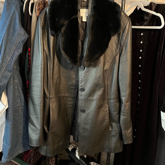 Worthington Jackets & Blazers - Worthington Black Leather Jacket with Faux Fur Collar